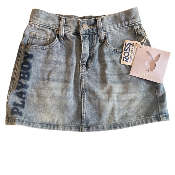 PLAYBOY Y2K Ladies Light Blue Faded Denim Mini Skirt New with Tags Size 00 - Picture 1 of 17
